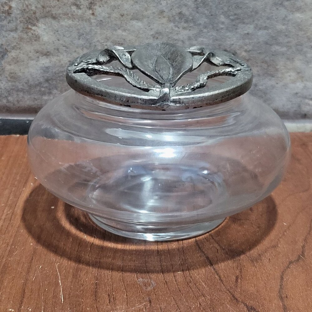 Glass Trinket Jar Calla Lily Pewter Potpourri Dish Incense Holder